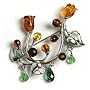Certified Genuine Multicolor Amber and Sterling Silver Rose Pin