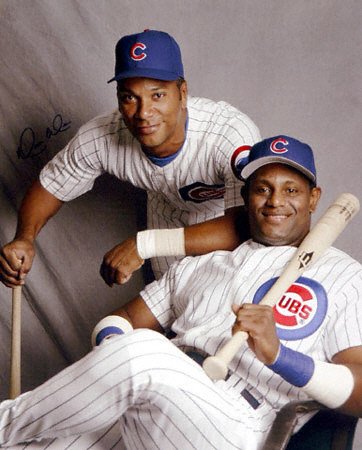 Moises Alou Chicago Cubs Autographed 16x20 w/ Sammy Sosa Photo