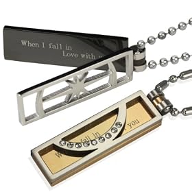 Stainless Steel Couples Cubic Zirconia Star and Moon Black and Gold Bar Pendant Necklace Set 16" and 20": Dahlia: Jewelry