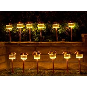 Set of 12 Belmont Solar Path Light Stainless Steel Brushed Copper Finish Outdoor Lamps