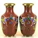 Vintage Collectible Pre-Owned Brick Red near Miror Image Cloisonne Vases 6-3/8\