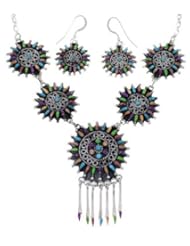 Silver Multicolor Link Necklace Earrings Jewelry Set NS34963