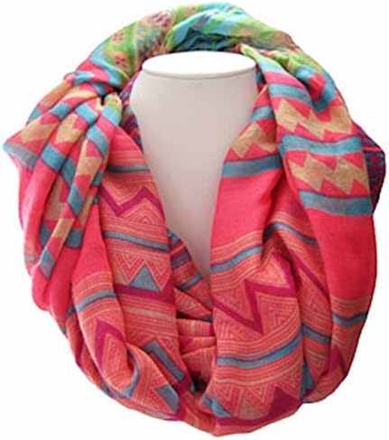 Tribal/Aztec Print Pink Blue Multi Print Ethnic Infinity Scarf