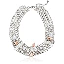 Layered Silver-Tone Chain Link Crystal and Stone Accented Statement Necklace, 16" + 2.5'' Extender