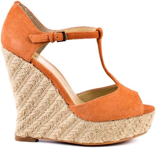 Luxury Rebel Women's Carol T-Strap Wedge, Orange, 38 M EU/8 M US