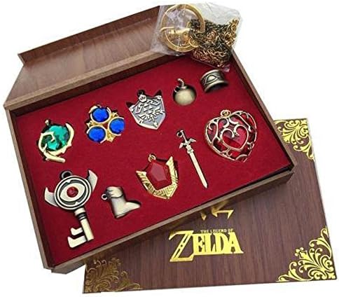Sunpop The Legend of Zelda Accessories Skyward Sword Love Heart Pierced Necklace Pendant Chain Keychain Decoration (Zelda-10Set)