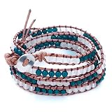 Pugster Classic Blue White Agate Beads Wrap Bracelet On Brown Cotton Chip Stone