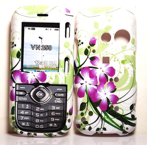 cell phone, White with Green Purple Orchid Flower Lg Lx265 Rumor 2 / Vn250 Cosmos Snap on Cell Phone Case