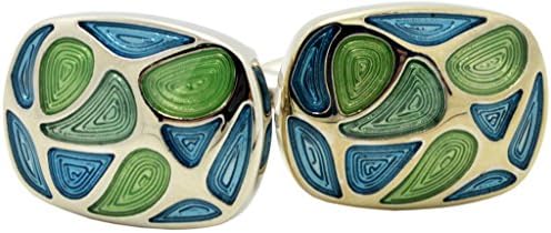 HEHIM(TM) 2 PCS Cuff Links for Men Green &amp; Blue Stripe With Wooden Gift Box FCL-028