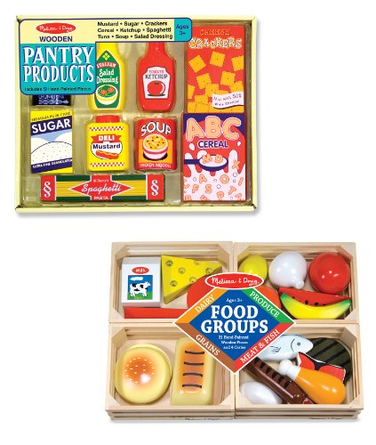 3 Item Bundle: Melissa and Doug 271 Food Groups and 4077 Pantry Wooden Play Food + Free Activity Book