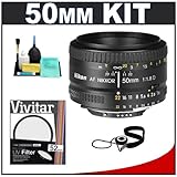 Nikon 50mm F/1.8D AF Nikkor Lens + UV Filter + Accessory Kit for Nikon D3,  ....