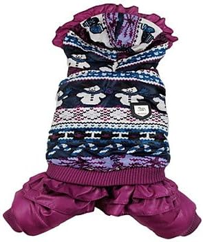 DAVE Multi Color multi size Warm Snowman Pattern Coat with Hoodie Couple Costume for Pets Dogs Color Blue Size S