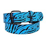 BLUE & BLACK ZEBRA STRIPED BELT WITH REMOVABLE BUCKLE SIZE LARGE