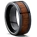 Men's Black Ceramic Flat Top Wedding Band Ring with Real Koa Wood Inlay, 9MM Comfort Fit, SZ 8.5