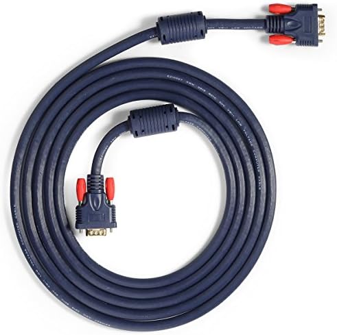 Infinnet VGA Cable 15ft Dark Blue, Premium VGA/SVGA/XGA PC Monitor Cable With Ferrites, Standard 15-Pin Male to Male D-Sub Cord, 28AWG Tinned Copper, Gold Plated Connectors - 15 Feet Dark Blue