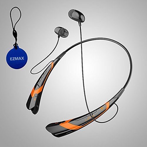 EZMAX® Bluetooth 4.0 Stereo Headset for Samsung iPhone iPad LG HTC Smartphone Tablet - Wireless Mobile Phone Headphone Sport Bluetooth Earphone + EZMAX NFC Tags Keychian (Black-Orange)