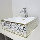 INK-0403207H　オンカウンタータイプ　スクエア　陶器製　ゴールド装飾　洗面ボウル