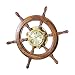 Wood & Brass Nautical Captain's Ships-Wheel Porthole Wall Clock