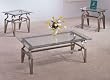 3 PIECE BRUSHED BRONZE COFFEE TABLE SET - Glass Tops, Coffee Table and 2 End Tables