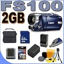 Canon FS-100 (Blue) Flash Memory Camcorder with 48x Optical Zoom 2699B005 + BP808 Replacement Battery/Travel Charger BigVALUEInc Accessory Saver 2GB Bundle