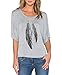 Romastory Womens Street Style Feather Pattern T-Shirts Casual Loose Top Tee Shirts (L, Gray)