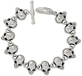 7", Sterling Silver Skull Bracelet, w/ 15 X 10 mm Skulls,