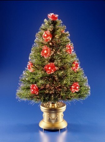 National Tree Company SZRS7-100-36 36 Inch Fiber Optic Red Rose Tree with Gold Column Base - Red Clear Twinkle Wheel