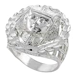 Sterling Silver Pharaoh in Wreath Nugget Ring, 1" (25mm) wide , size 8.5