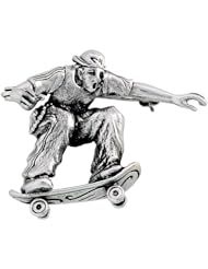 Sterling Silver Skateboarder "Sidewalk Surfer" Brooch Pin, 1 1/8" (29mm) tall
