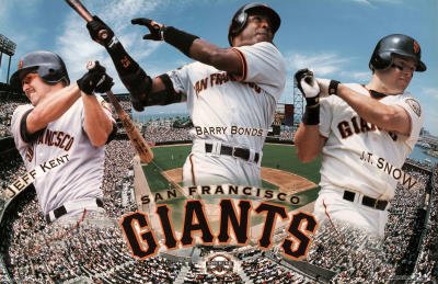 Professionally Framed San Francisco Giants Jeff Kent Barry Bonds J.T. Snow Sports Poster Print - 22x34 with RichAndFramous Black Wood Frame