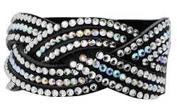 Bling Aurora Borealis Crystal Braided Twist Leather Bracelet - Adjustable Double Snap Closing