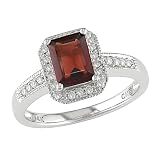 10K White Gold Diamond-Accented Garnet Ring