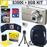 Nikon Coolpix S3000 12 MP Digital Camera (Silver) + 8GB Accessory Kit