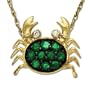 14k Yellow Gold Emerald and Diamond Crab Pendant, 18"