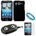 Black Durable Protective Rubberized Crystal Hard Case Cover for AT&T Wireless New HTC Inspire 4G Android Smart Phone + Clear Screen Protector + Includes Black Portable Multi Purpose Case with Built in Audio Speakers + SumacLife TM Wisdom Courage Wristband