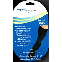 SUPER TRAVELLER Abgestufte Kompressionsstr�mpfe f�r Flugreisen - f�r Damen und Herren SCHWARZ GR��E 43/47