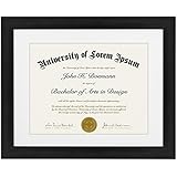 Black Document Frame - Made to Display Certificates sized 8.5x11 Inch with Mat and 11x14 Inch - Document Frame, Certificate Frame, University Diploma Frame, 11x14 Black Picture Frame, Marriage License Frame