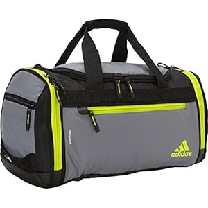 adidas ClimaProof Menace Duffel Bag, Grey/Semi Solar Yellow, 12 x 24.5 x 13-Inch
