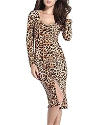 Sexy Polyester/Spandex Lace Slit Leopard Print Bodycon Dress/Midi Dress 