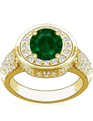 14K Yellow Gold Round Cut Emerald Ring With Sidestones
