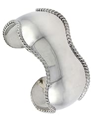 Sterling Silver Domed Hourglass Cuff Bangle Bracelet with Rope Edge 1 3/16 inch wide,