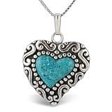 Sterling Silver Turquoise Heart Pendant, 16