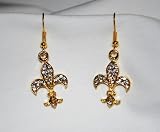 Bling Bling Fleur De Lis Earrings, New Orleans Saints NFL, Gold with Rhinestones