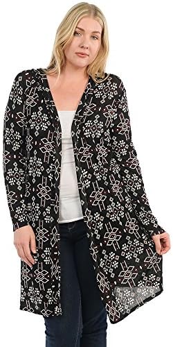 FIT Women's Print Hooded Open Duster Gardigan (X-Large, Black)