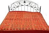 Maroon Bedcover from Kutch with All-Over Embroidery and Mirrors - Pure Cott ....
