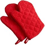 DII 100% Cotton, Machine Washable, Heat Resistant, Everyday Kitchen Basic, Terry Oven Mitt, 7 x 13", Set of 2, Red
