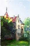0010902 Canvas Art for Home Decor - REGISTERED ARTWORK - Hand Finished Giclee Landscape Painting Country Manor House from Old World series by Lena Kashigin, 12x16, Original Canvas Artwork Numbered and Signed by the Artist, Registered Limited Edition, Gallery Wrap, ready to hang.