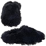 Black Fuzzy Slippers for Women by Tru Fit