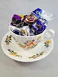 AYNSLEY FINE BONE CHINA CUP & SAUCER FILLED WITH CHOCOLATE CANDY GIFT SET: COTTAGE GARDEN Made In England. Cup 3" Tall, Saucer 5.75" in Diameter. Great Gift Set For Mother's Day, Birthday, Anniversary, Holiday, Get Well, Wedding Etc.