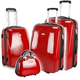 redolz 4er Set Trolleys, Y38104, 75cm + 61cm + Cabin + Beautycase Hartschale Koffer, Super Light Edition, Rotvon "redolz"